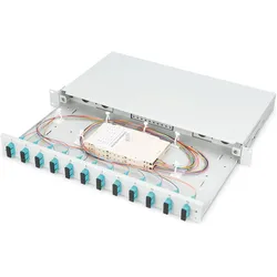 Digitus Ausziehbare Glasfaser - Spleissbox 1U Equipped 12xSC duplex inkl. M 25 Schraube Spleisskassette F..., Server Zubehör, Grau