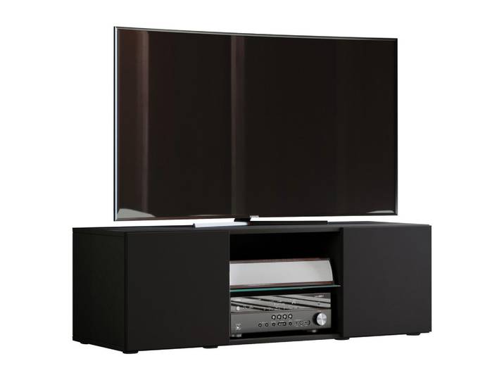 TV-Element, Schwarz, 115x40x36 cm, Glas & Kunststoff, 2 Fächer, Modern, MID.YOU