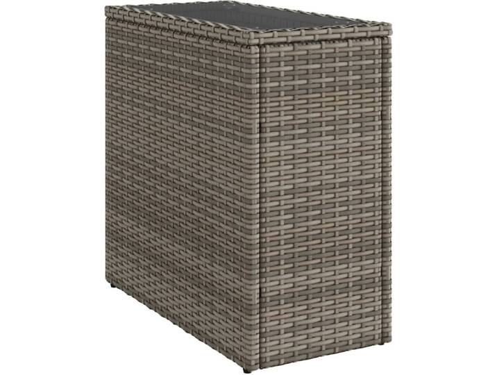vidaXL Garten-Beistelltisch mit Glasplatte Grau 58x27,5x55 cm Rattan