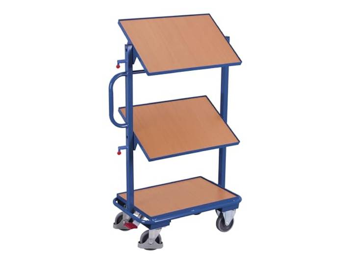 Variofit Beistellwagen, 3 Holzböden (2x neigbar, 1x fest), Ladefläche 612x412 mm