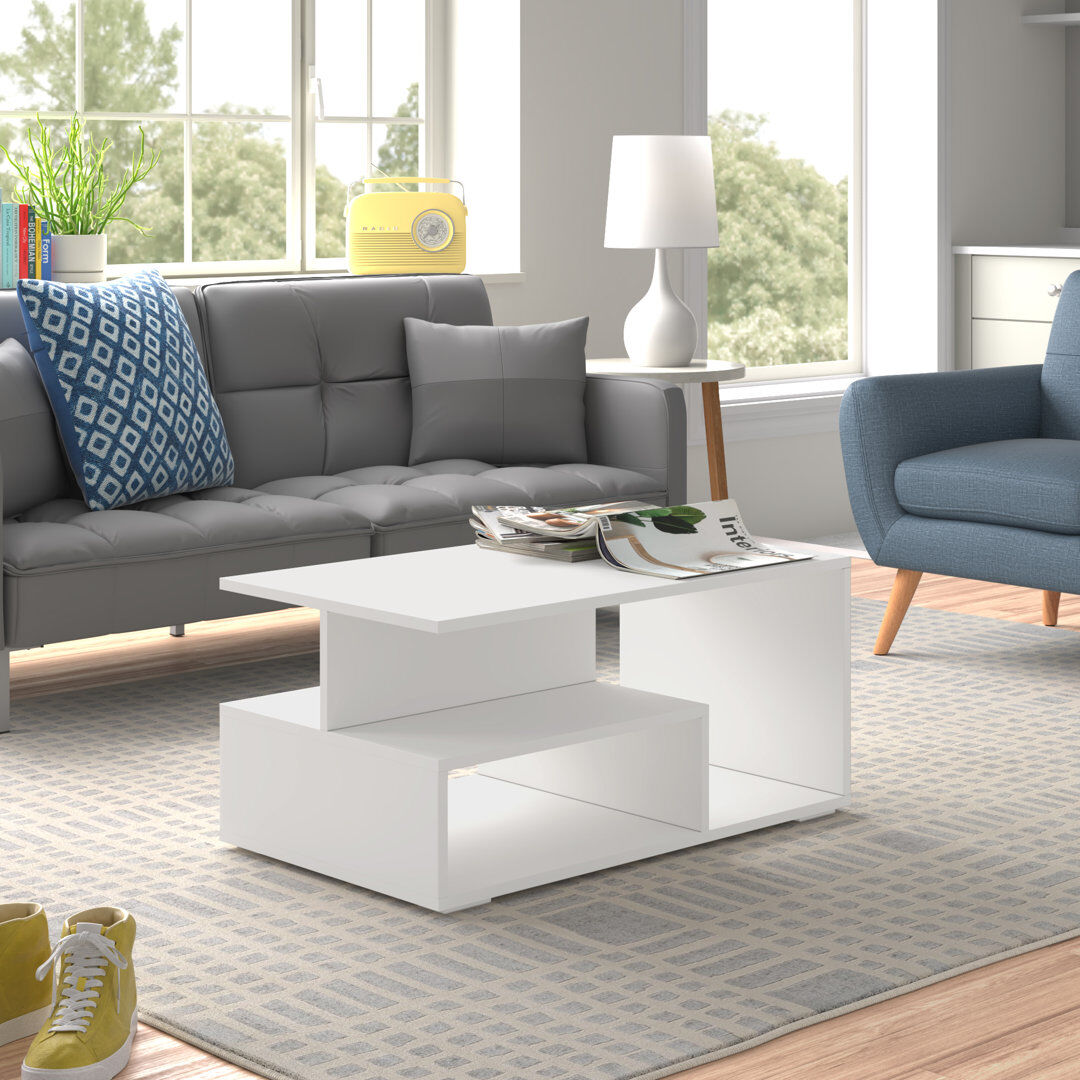 Zipcode Design Cheston Floor Shelf Coffee Table with Storage White 43cm H X 90cm W X 51cm D
