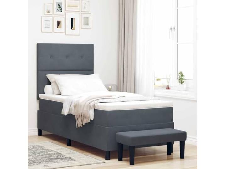 Samt Kopfteil Luxuriös Elegant Boxspringbett Grau 90 x 200 cm Boxspringbett mit Matratze Dunkelgrau 90 x 200 cm Samt Bett mit Kopfteil Lattenrost Modern Einzelbett