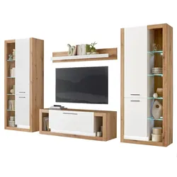 WOHNWAND weiß matt, Evoke Eiche, Wohnkombination Set 4-teilig 350 cm