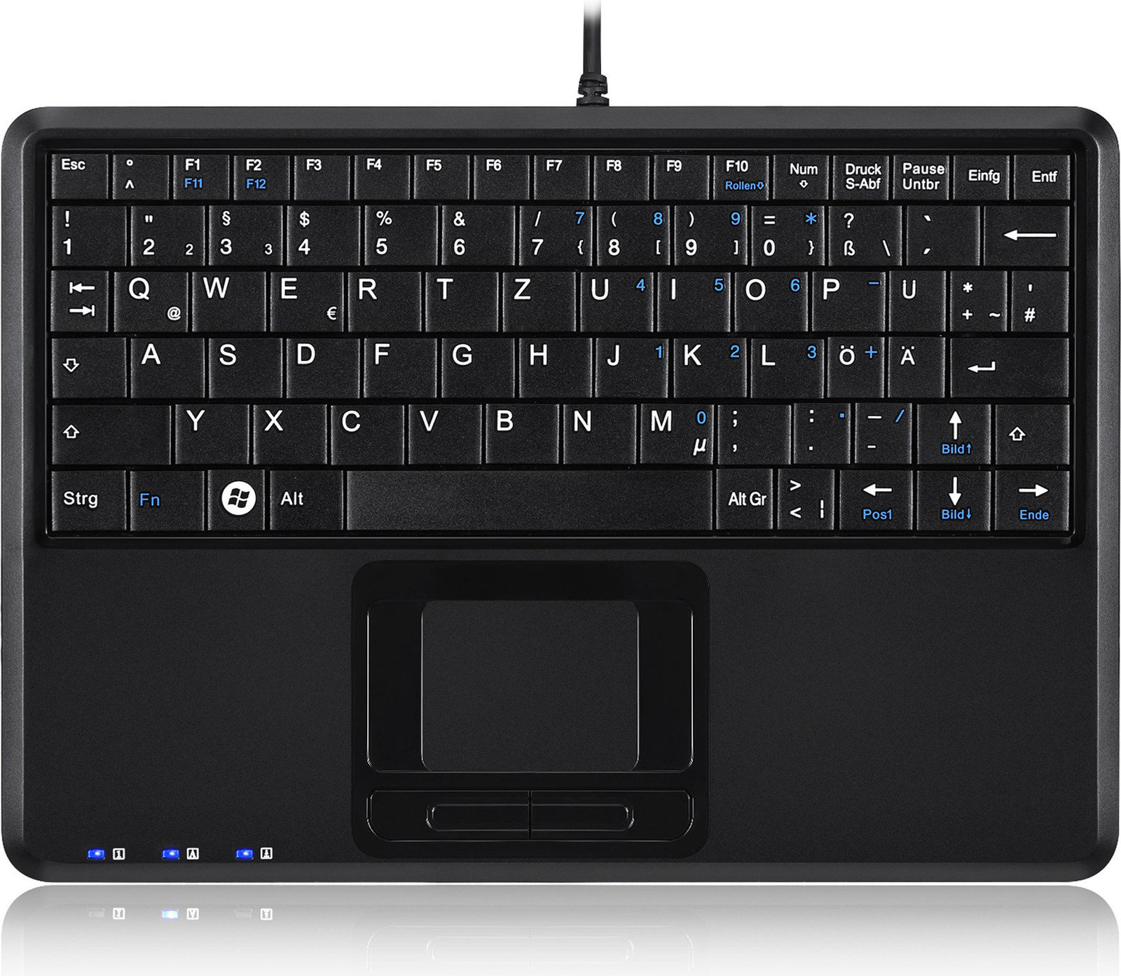 Perixx PERIBOARD-510 H PLUS ultra-compact toetsenbord met touchpad en 2-poorts USB-hub
