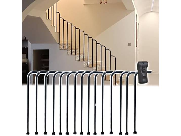 Set Mit 10, 15 Oder 20 Modernen Metall-Treppengeländern In L-Form Schwarz Für Den Innenbereich, Industrielle Treppengeländer Mit Verbindungsstücken, Geländerspindeln Für