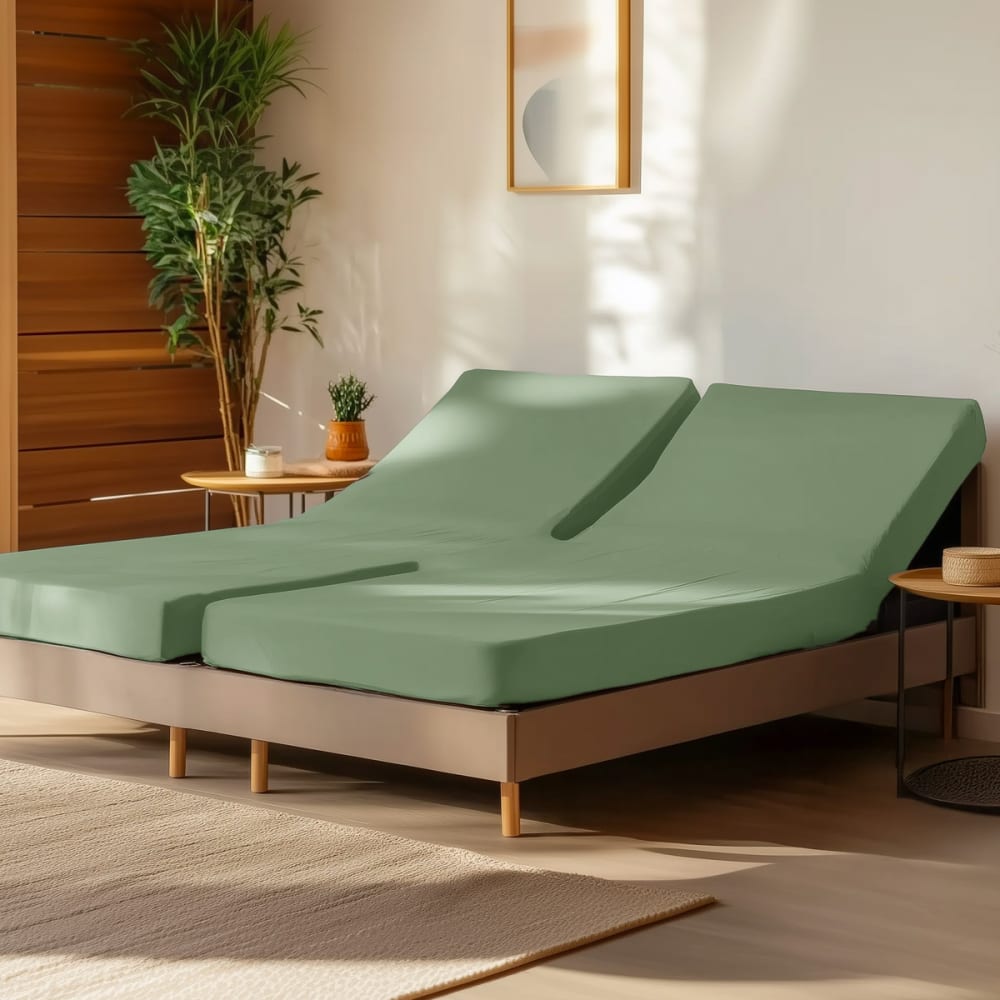 Sensei Maison Drap-housse percale coton pour lit articulé sauge 180x200 cm Vert 1x1x1cm