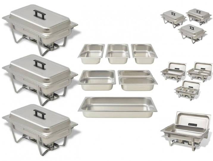 vidaXL Speisenwärmer NA Chafing Dish Set 3-tlg Edelstahl Buffet Behälter Warmhalte Stövchen