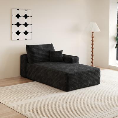 Modern Convertible Compression Sleeper Chaise Lounge with Corduroy Upholstery & Throw Pillow by GDFStudio