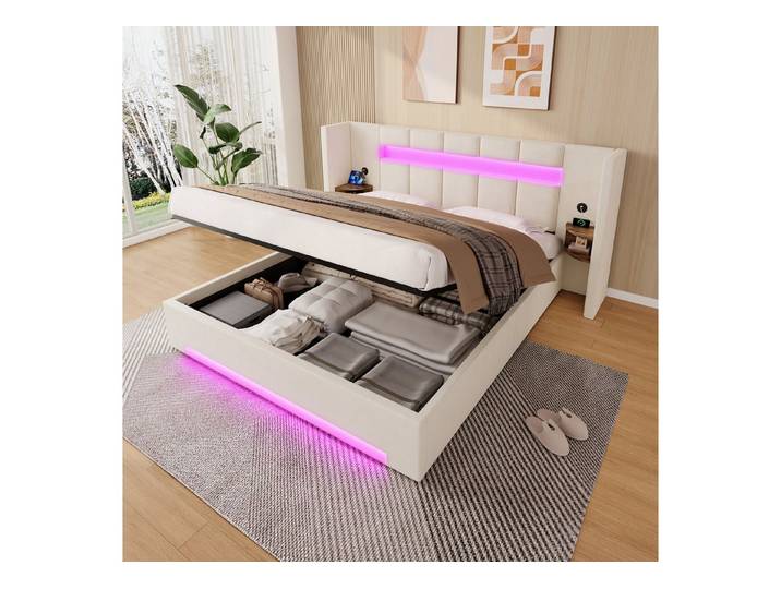 Odikalo Polsterbett Samtbettrahmen Veloursbett mit Stauraum 2x USB LED 160/180×200cm (Hydraulischem Hebelsystem,breitem Kopfteil, Multifunktionsbett fur Schlafzimmer)
