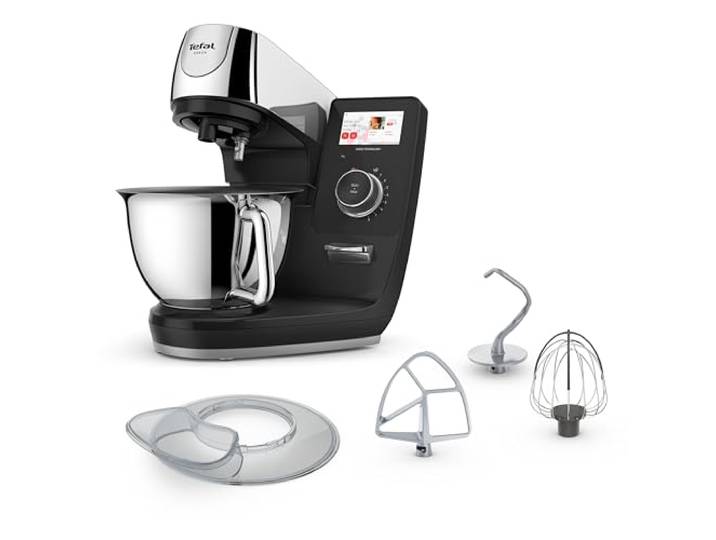 Tefal I-Coach Touch +, Küchenmaschine mit integrierter Waage, Step-by-Step Rezepte, 25 Automatikprogramme, 5,5-Liter-Schüssel, WiFi-Verbindung, 4,3'' Touchscreen, 1200 Watt, Schwarz, QB960DF0