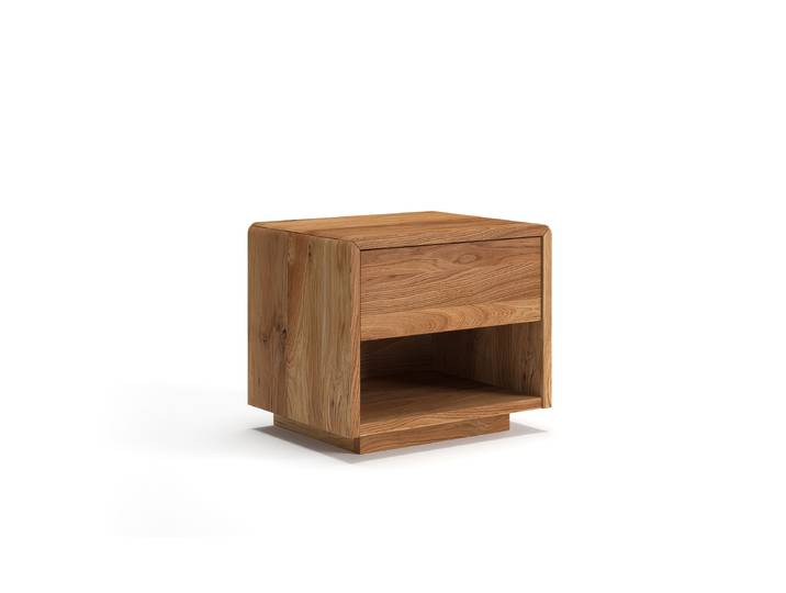 Nachtkommode Massivholz Eichenholz geölt Push-to-open Funktion 1 Schublade 1 offenes Fach 50 x 39 x 45 cm Soft-Close Funktion