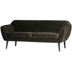 Sofa Rocco aus Samt, modern und bequem, 187 cm breit, dunkelgrün, mit schwarzen Beinen