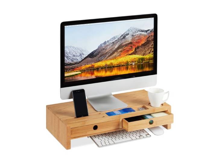 Relaxdays Monitorstandaard met 2 lades