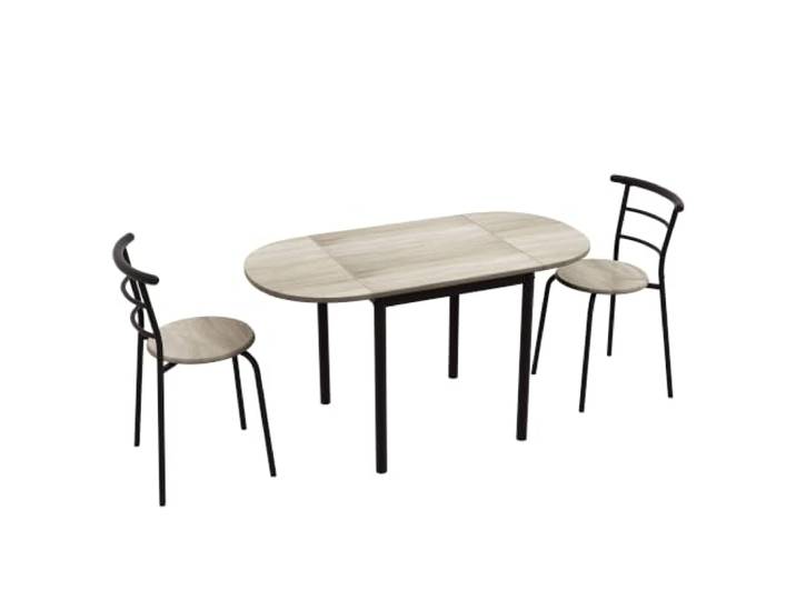 HOMCOM 3 TLG Esszimmergruppe Esstisch-Set mit 2 Stühlen und 1 Ovaler Tisch Küchentisch-Set Essgruppe mit klappbarer Tischplatte für kleine Raume Stahl MDF Natur+Schwarz 120 x 60 x 75 cm