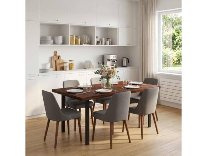 GHVBNMF Tischplatte Massivholz Akazie 140x60x3,2 cm Dunkelbraun Echtholzplatte mit doppelter Baumkante für Esszimmer und Arbeitszimmer, natürliche Maserung auf rechteckiger Fläche.