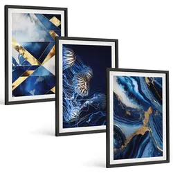 BILDER SET 3er Set - 40x60 cm Schwarzer Rahmen - Abstrakte, elegante Muster