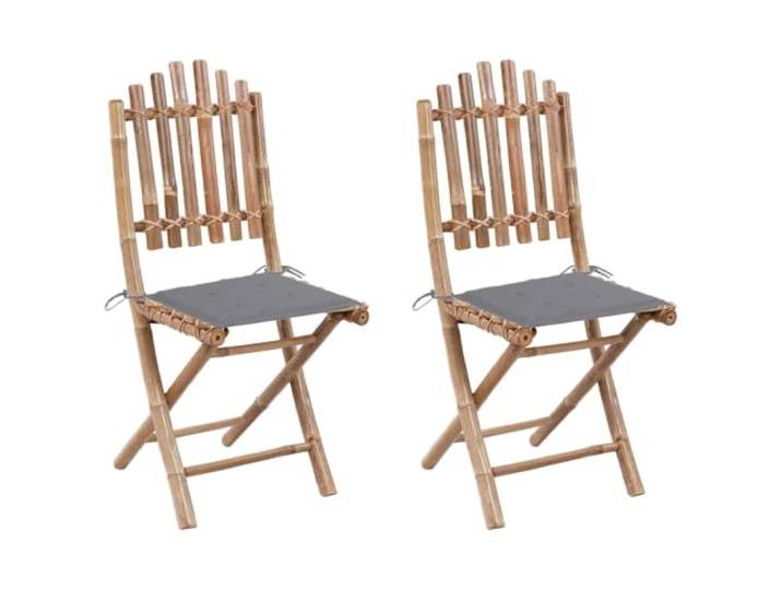 KUTYWEXFM 2er Set Gartenstühle Klappbar mit Grauen Kissen Bambus Platzsparende Sitzgruppe für Balkon und Terrasse mit bequemer Polsterung und solider Bambuskonstruktion.