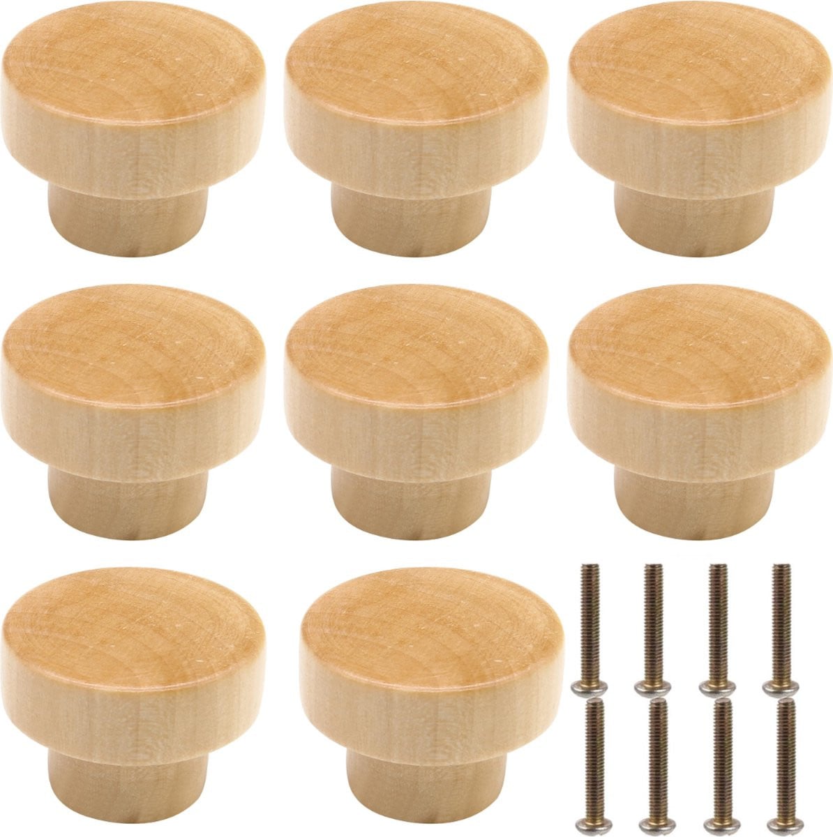 Winkrs Set van 8 ronde houten meubelknoppen voor kastdeurtjes en lades - Diameter: 40 mm