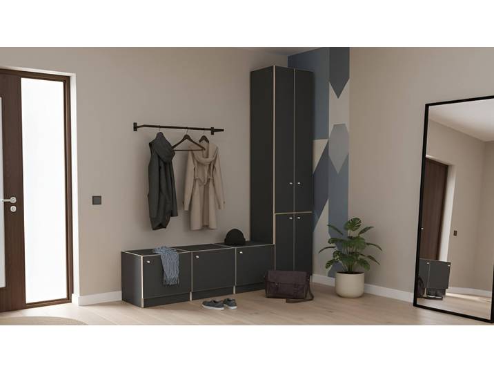 Individueller Garderobenschrank Premium Dekore Schwarz Multiplex Kante