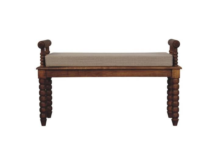 Artisan Furniture Sitzbank mit Amber-Eichen-Finish, Sitz mit Leinenbezug in Schlammton, braun, Braun, Holz, Echtholz,Mangoholz, Rechteckig, 100x60x35 cm, Esszimmer, Bank, Sitzbänke