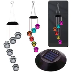 Solar-Garten-LED-Leuchten, Hundepfotenglocken, bunt, 70 cm