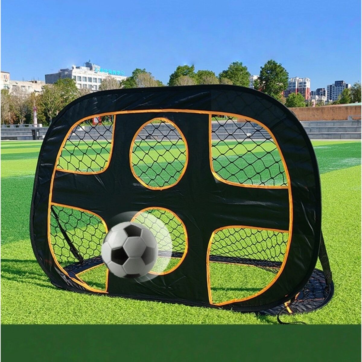 INF 2-in-1 Pop-up-Fußballtor – Tragbares, faltbares Schnell-Aufklapp-Tor mit Zielscheibe, Nylon + Oxford-Stoff und