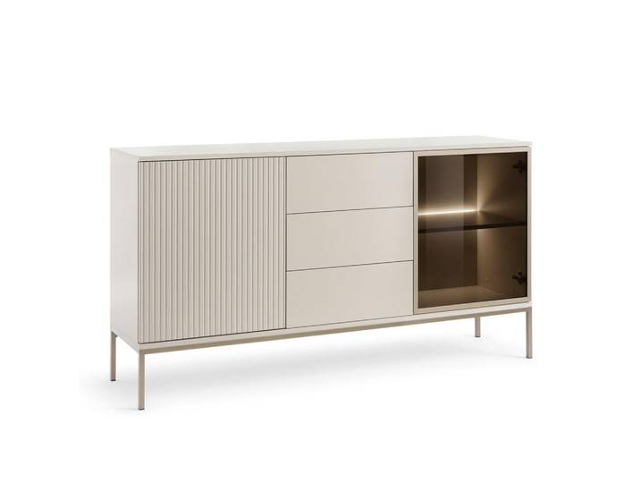 Komodee Sideboard Laval Ksz154 – Kaschmir mit Lamellen, Metall, 2 Fächer, 3 Schubladen, 154x83x39 cm, Kleinmöbel, Kommoden, Sideboards