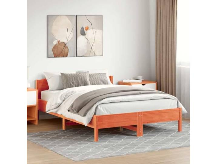 KQWQERT Massivholzbett Kiefernholz 160x200cm, Rustikales Bettgestell Braun Inklusive Lattenrost, Kopfstütze für Komfort, Robustes Naturholz