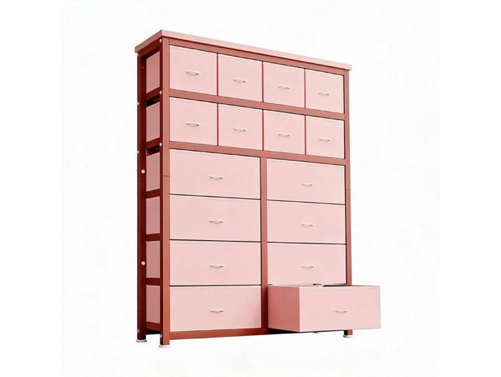 JoyGarden Commode porte-chaussures 16 tiroirs tissu pour entrée chambre salon – Structure acier robuste – rose