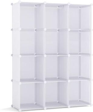 Costway Modular Baby Wardrobe with 10 Cubes & Hanging Rod and Shelves Stackable-White