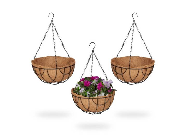 Relaxdays Hangende plantenmand kokos set van 3