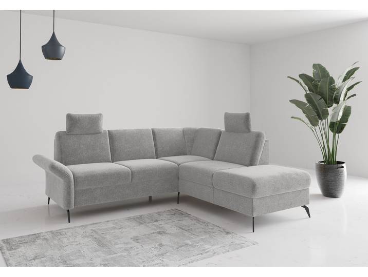 Ecksofa, 100% Polyester, Hellgrau, 240×93×216 cm, Ottomane Rechts, Klassisch, Home-affaire