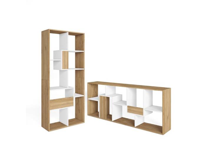 Étagère Bibliothèque Étagère de Rangement 67x31x162cm Chêne et blanc RF4115
