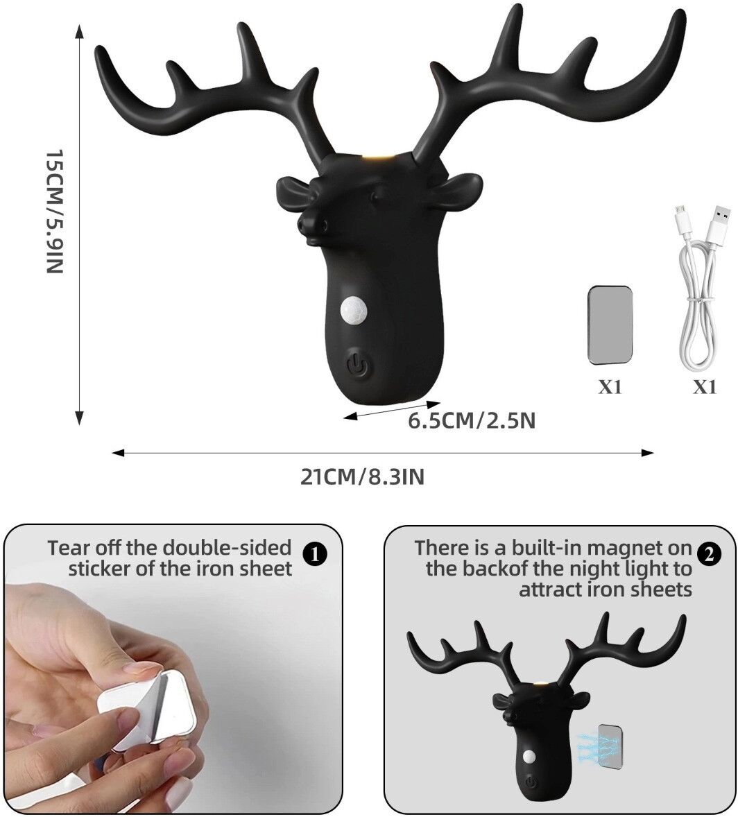 INF Antler kompatibel mit: Wiederaufladbare Wandleuchte mit Bewegungsmelder – 1200mAh Akku, 3-Farbtemperatur, Magnethalterung Gold