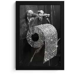 POSTER MIT RAHMEN WC - Toilettenpapier - Schwarz und weiß - Glitter Poster 20x30 cm