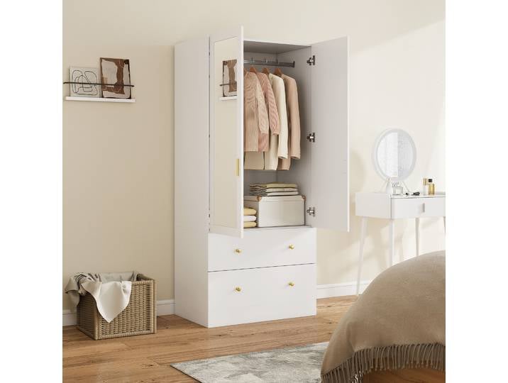 HOMCOM Armoire Blanche 2 Portes Miroir 80x50x180 cm