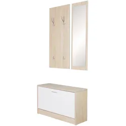 WOHNLING Wandgarderobe WL5.165 SALERNO mit Spiegel & Schuhschrank Sonoma