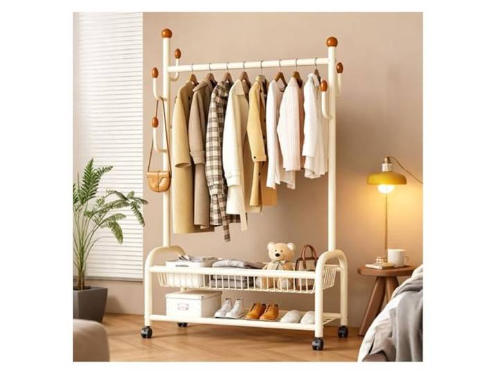 LIANTIAN Hängender Kleiderbügel, tragbarer Kleiderbügel mit Rollen, geeignet für Schlafzimmer und Studentenwohnheime(White,100cm)