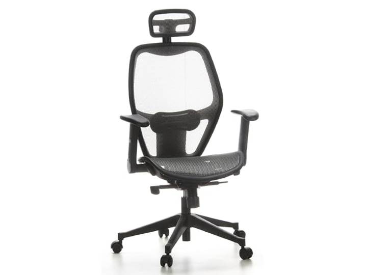 hjh OFFICE 653040 Profi Bürostuhl AIR-Port Netz Grau Drehstuhl mit Lordosenstütze, Armlehnen klappbar & verstellbar