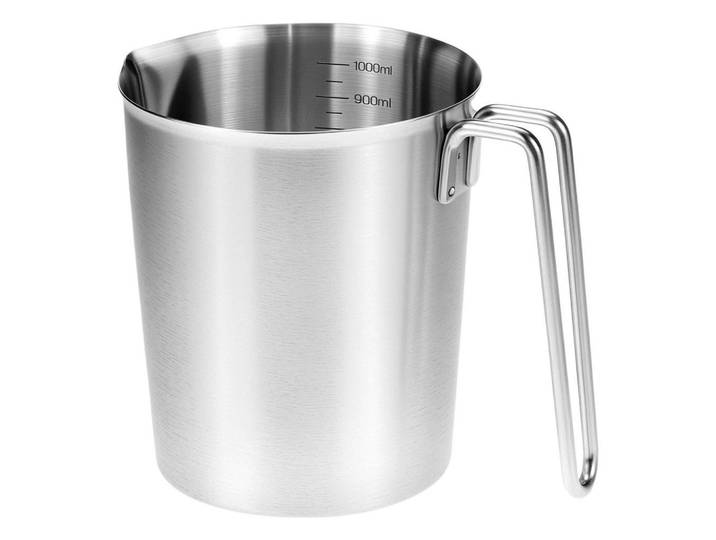 Messbecher 1 L Edelstahl mit Messskalen, Silberfarben, Metall, Backen & Backzubehör, Messbecher