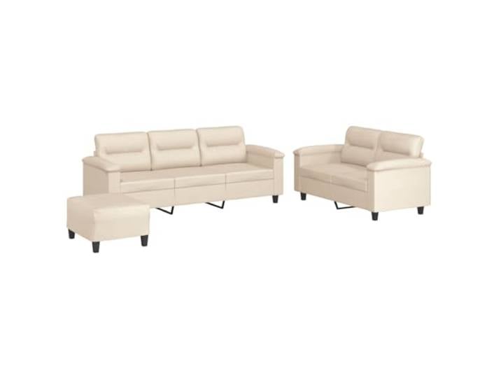 GHVBNMF 3-tlg Sofagarnitur mit Hocker Mikrofaser Couch Set Beige Komfortables Polstermöbel-Set inklusive Beistellhocker und Schaumstoffpolsterung für Ihr Wohnzimmer.