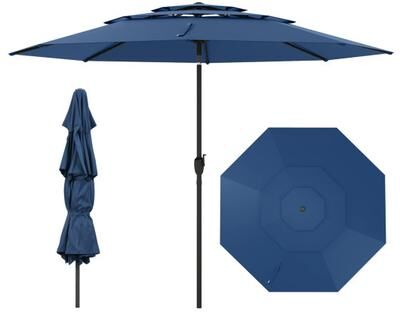 Costway 10 ft 3-tier Vented Patio Umbrella with Push Button Tilt-Navy