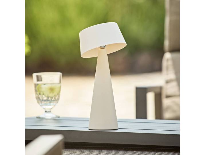 Sigor LED-Akku-Tischleuchte Solino, weiß, Solar/USB, 26 cm, IP44 dimmbar, weiß / opal, für Wohn- / Esszimmer, Aluminium, Modern