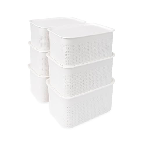 Relaxdays Opbergdozen 6-delig met deksel, Wit, 5 l