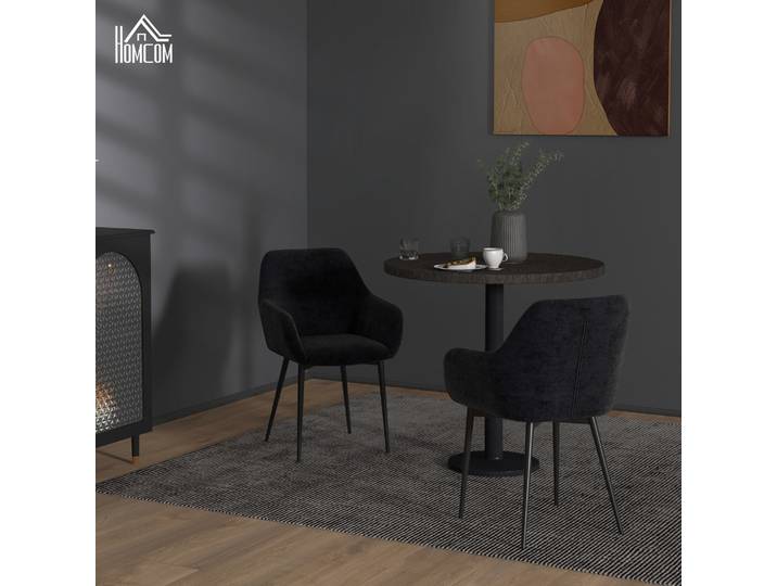 HOMCOM Set 2 Chaises Modernes Salle à Manger Noir Acier 54x57x80cm