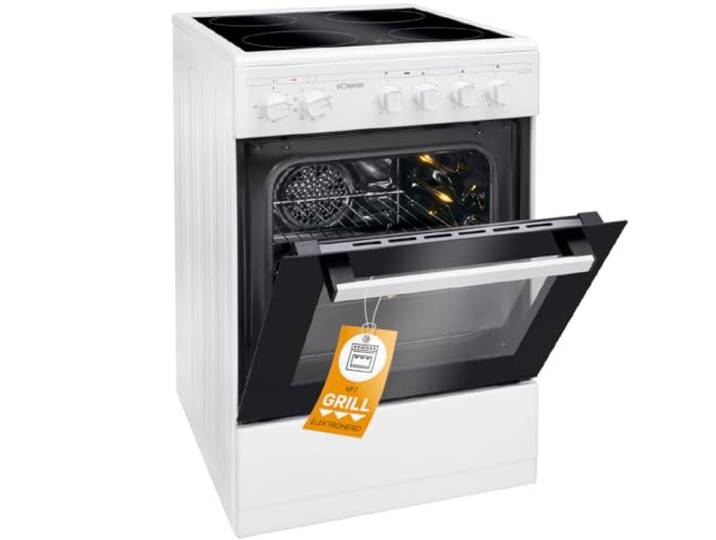 Bomann® Backofen 50cm mit Herd Elektroherd freistehend 50 cm mit 4 Kochplatten Standherd mit Ofen 43L Ober-/Unterhitze 40°C-240°C inkl. Blech & Grillrost Elektroherd mit Kochfeld EHC 7939