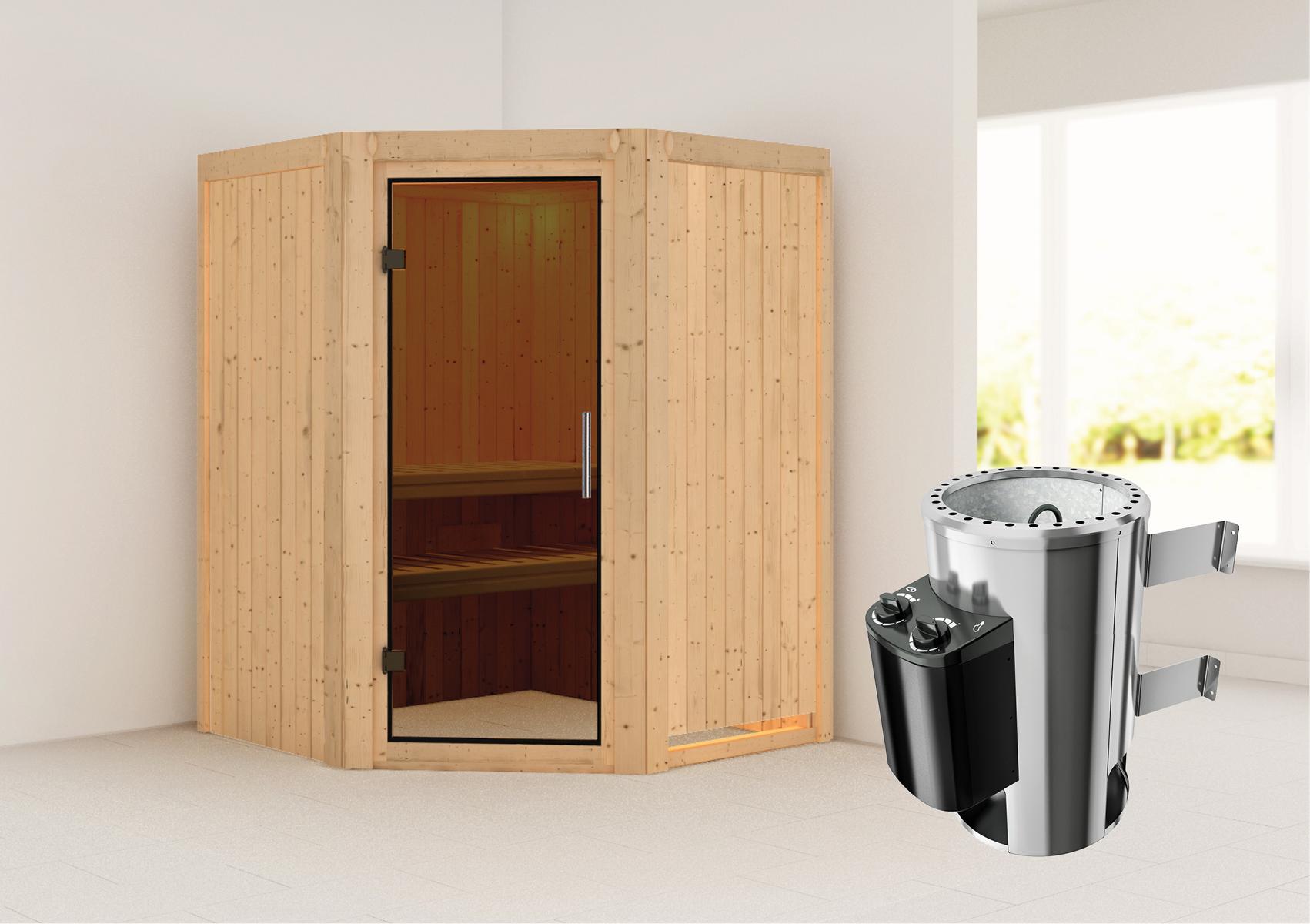 KARIBUHOLZT Sauna Nanja Eck 3,6kW int.Strg graphitf. GGT 16879955