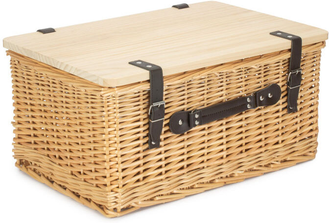 Lily Manor Wicker Gift or Storage Hamper Basket with Lid Buff 26cm H x 51cm W x 36cm D