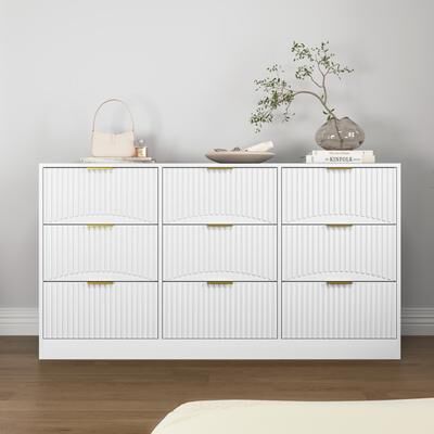 Dovelina "63"" Large Deep Chest of Drawers Wooden Dresser Storage Cabinet with 9 Drawers"
