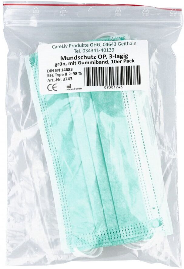 Careliv Produkte Mundschutz Op mit Gummiband mit Nasenbügel grün